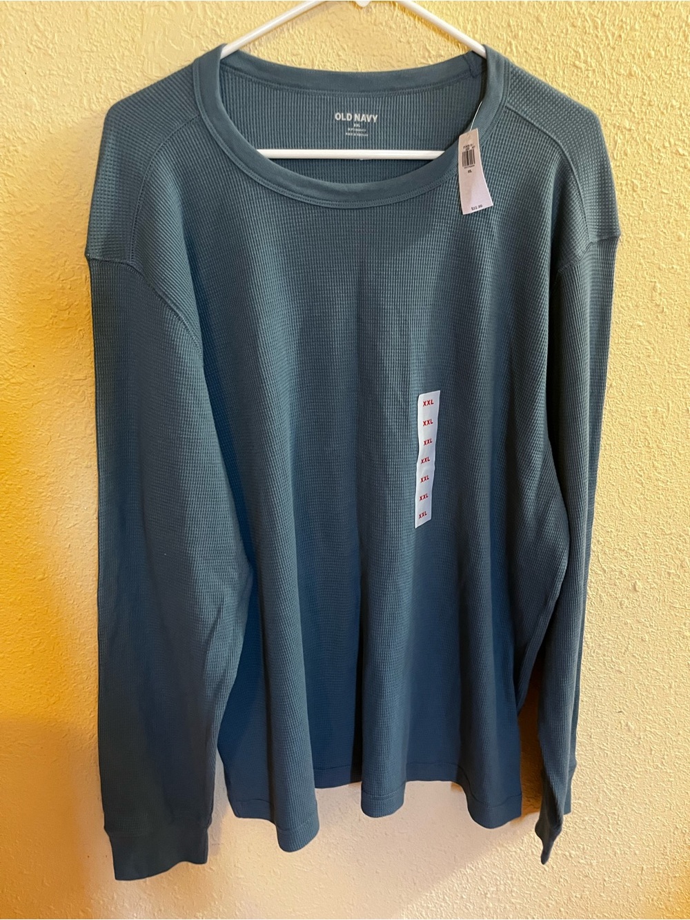 Old Navy Men's Black Waffle-Knit Thermal  Pullover Sweater 2XL Long Sleeve